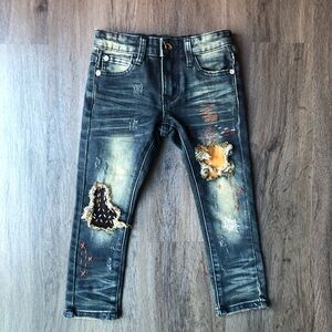 Kleep Distressed Denim Blue Jeans Toddler Size 2T Patchwork Slim Boutique